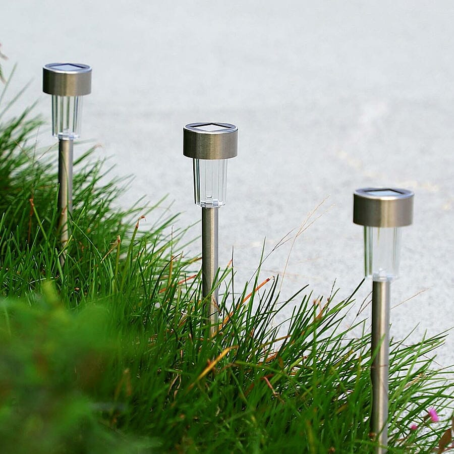 Pack of 10 - Stainless Steel Solar Post Lights (Size:5.5x5.5x37.5Cm) -(White Light)
