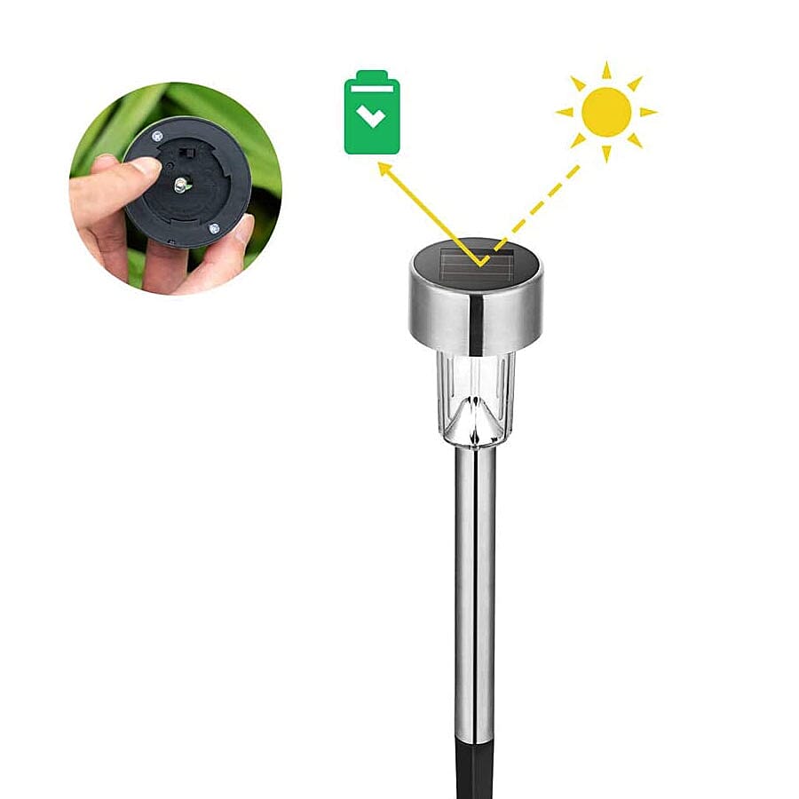 Pack of 10 - Stainless Steel Solar Post Lights (Size:5.5x5.5x37.5Cm) -(White Light)