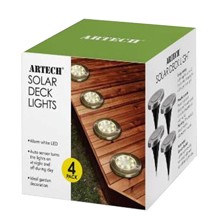 Pack of 4 - Solar Deck Lights (Size:11.8x11.8x13Cm) - Black