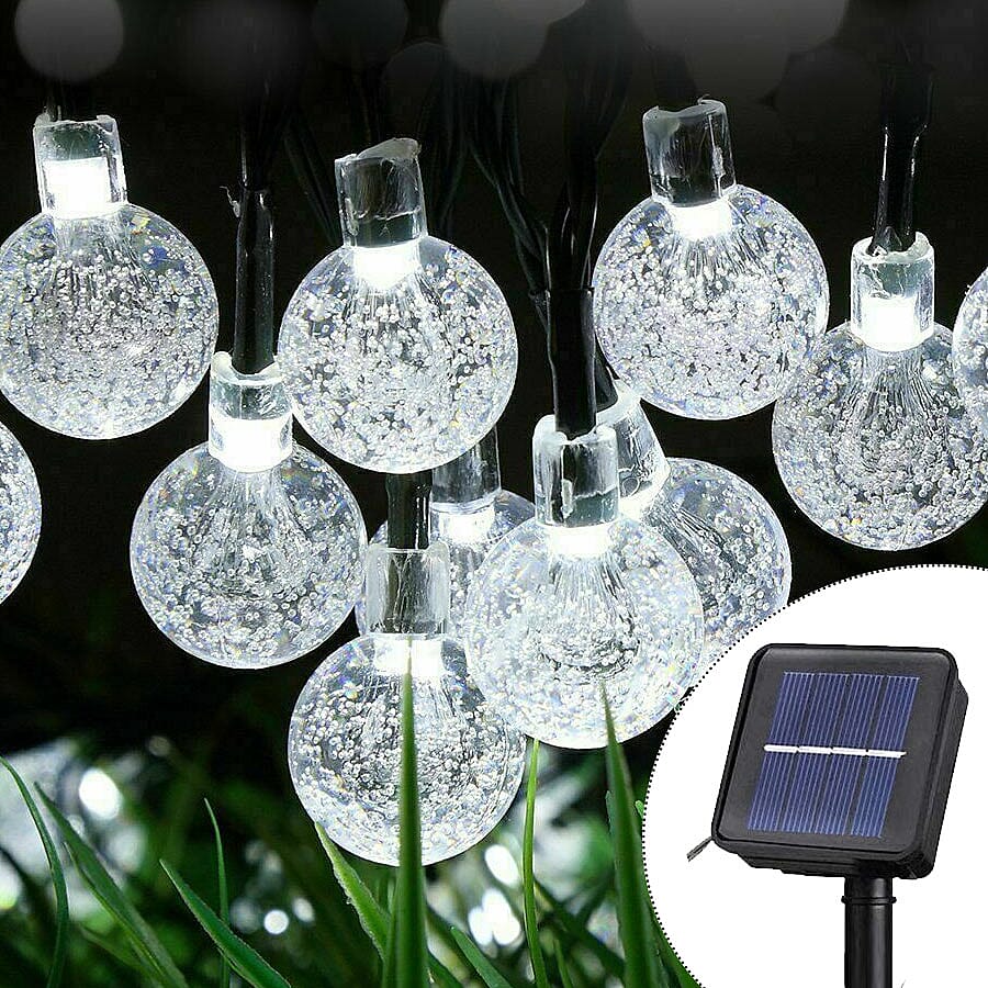 50 LED Solar Globe String Light with Lead & Wire (Size:2x10 Cm)-  White