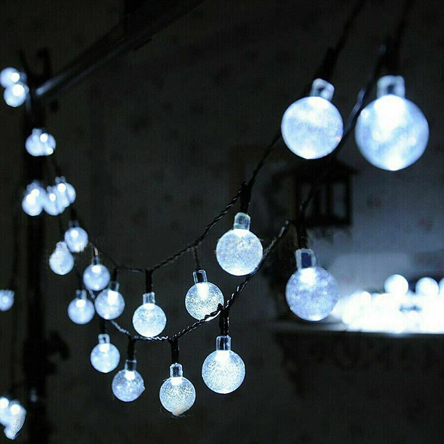 50 LED Solar Globe String Light with Lead & Wire (Size:2x10 Cm)-  White