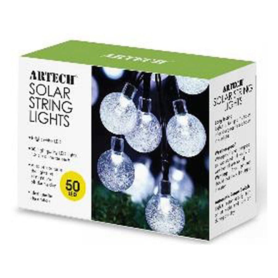50 LED Solar Globe String Light with Lead & Wire (Size:2x10 Cm)-  White