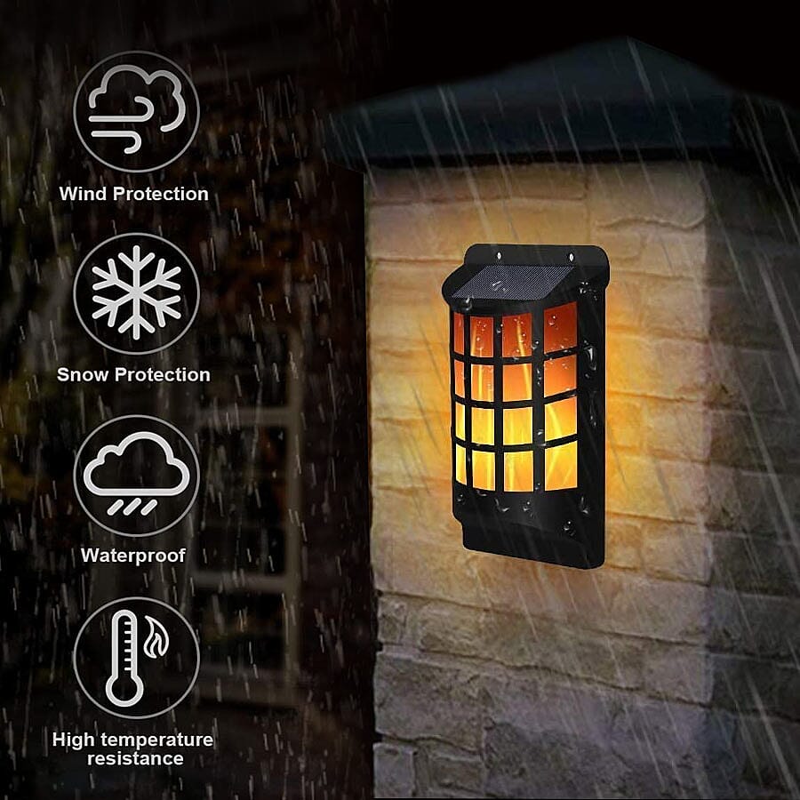 Pack of 2 - Solar Flame Wall Light (Size 10x5x18 Cm) - Black & White