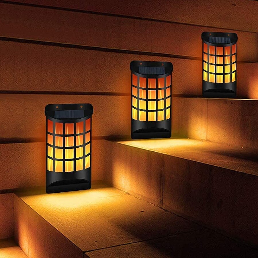 Pack of 2 - Solar Flame Wall Light (Size 10x5x18 Cm) - Black & White
