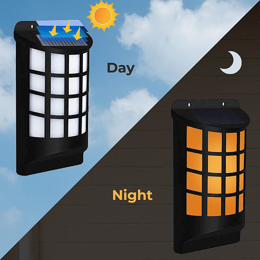 Pack of 2 - Solar Flame Wall Light (Size 10x5x18 Cm) - Black & White