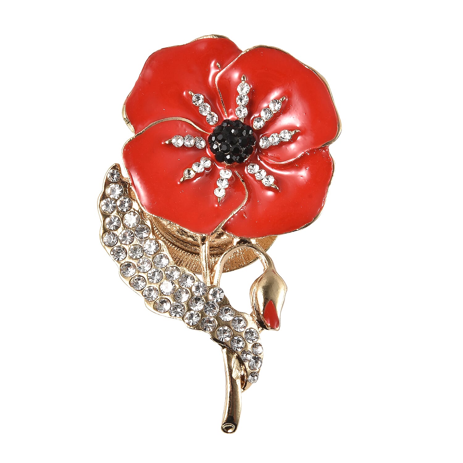 TJC  Design - Black Austrian Crystal ,  White Austrian Enamelled Brooch in Yellow Tone