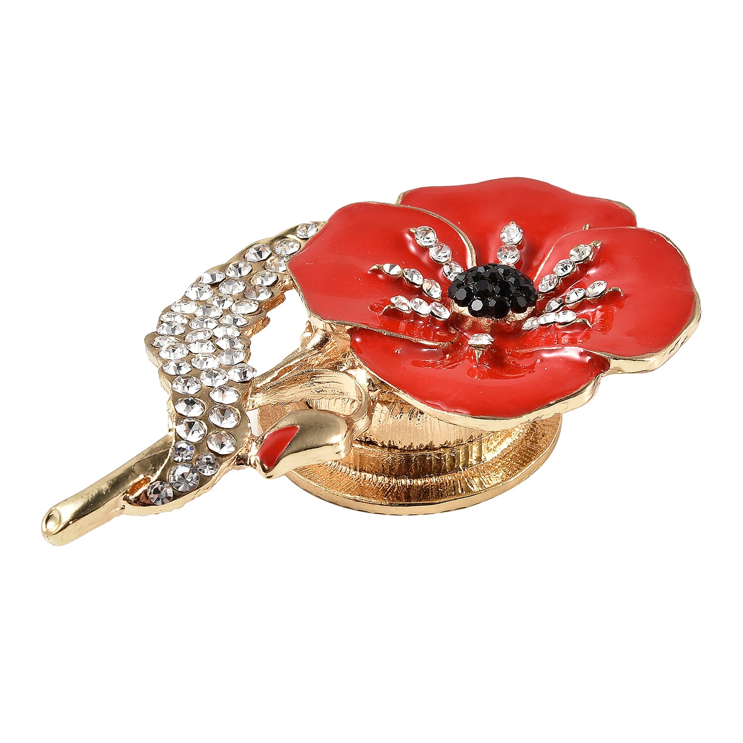TJC  Design - Black Austrian Crystal ,  White Austrian Enamelled Brooch in Yellow Tone