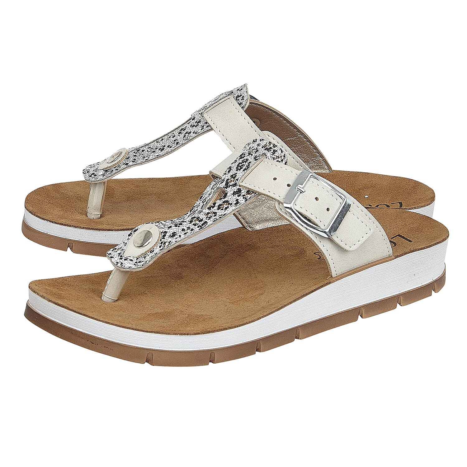 LOTUS Palermo Leopard Print Toe Post Sandals Silver