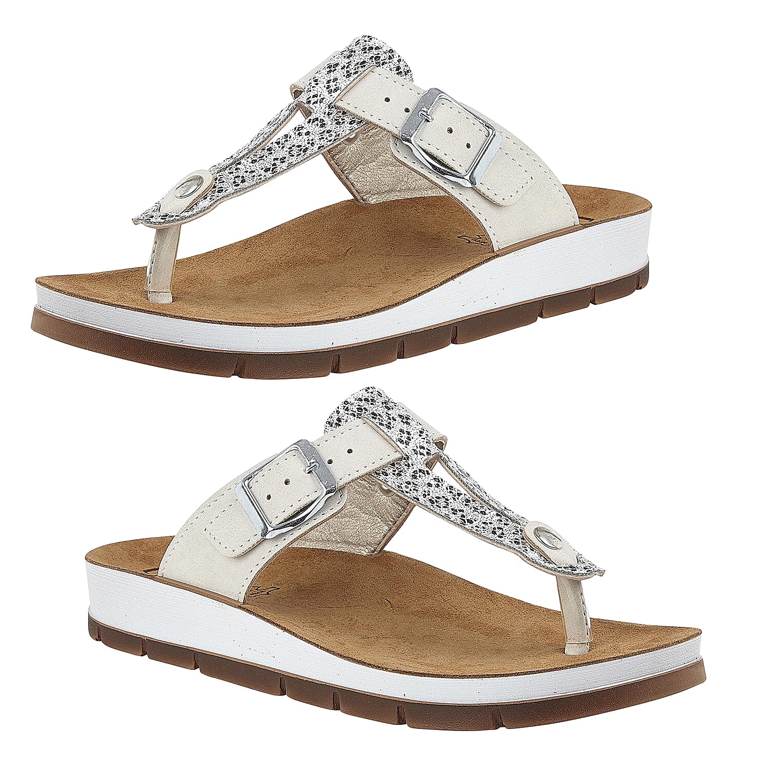 LOTUS Palermo Leopard Print Toe Post Sandals Silver