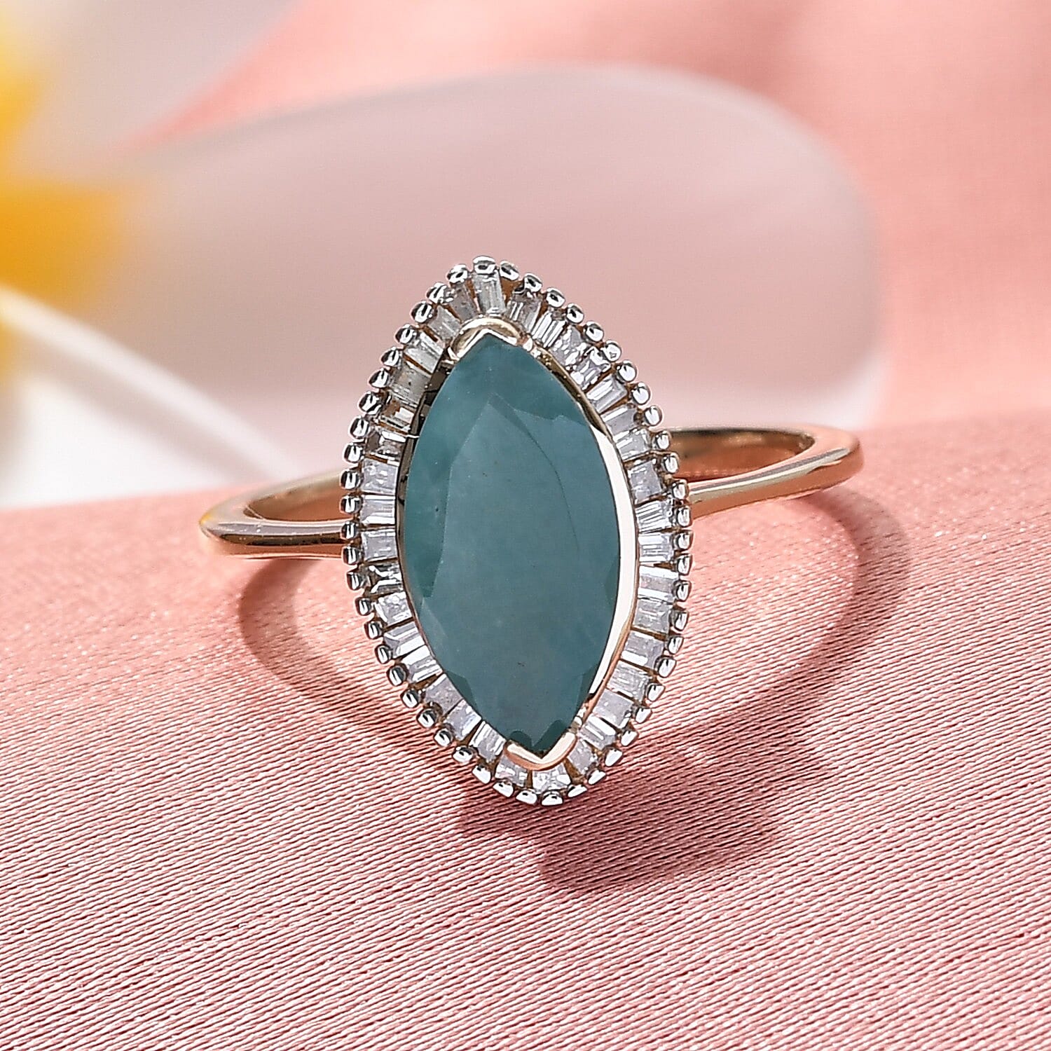 9K Yellow Gold AAA Grandidierite and Diamond Halo Ring 2.06 Ct