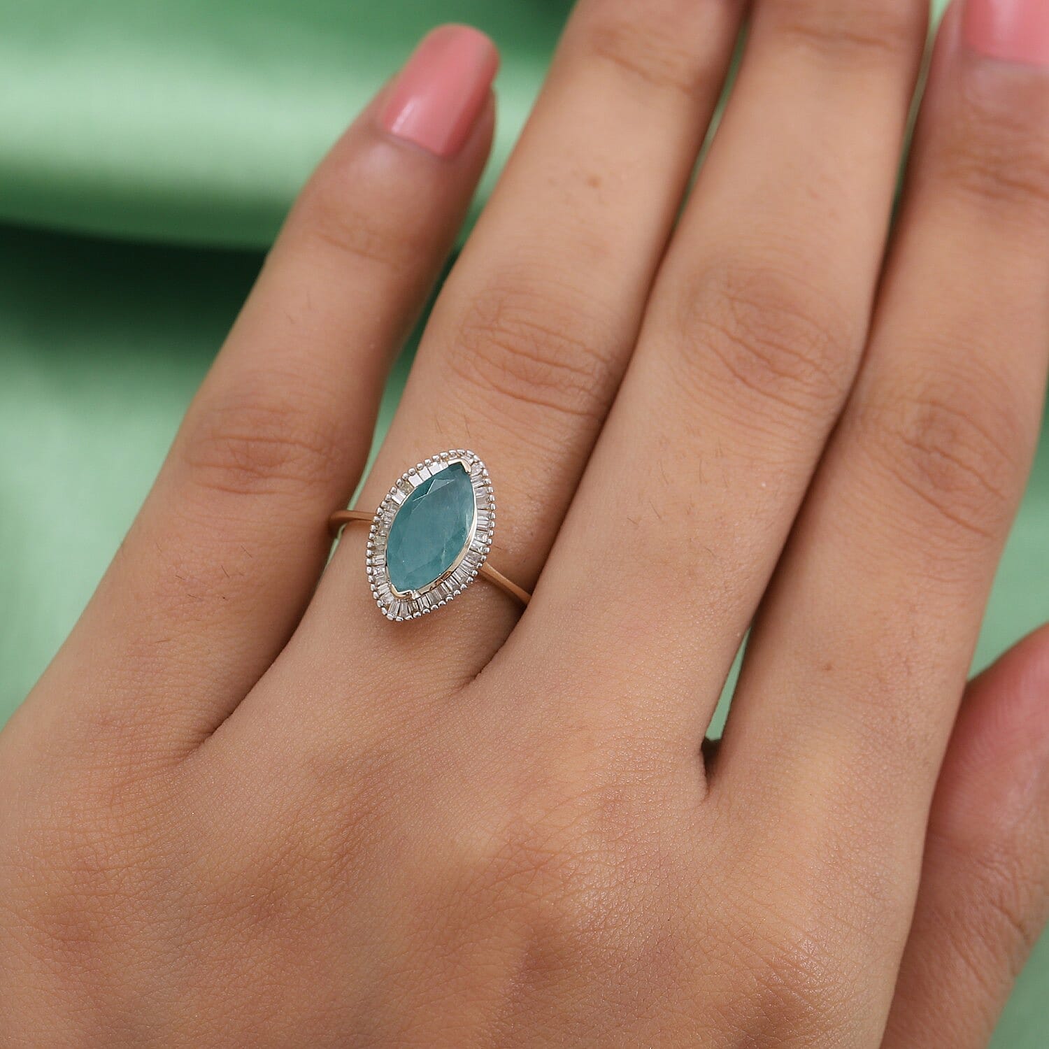 9K Yellow Gold AAA Grandidierite and Diamond Halo Ring 2.06 Ct