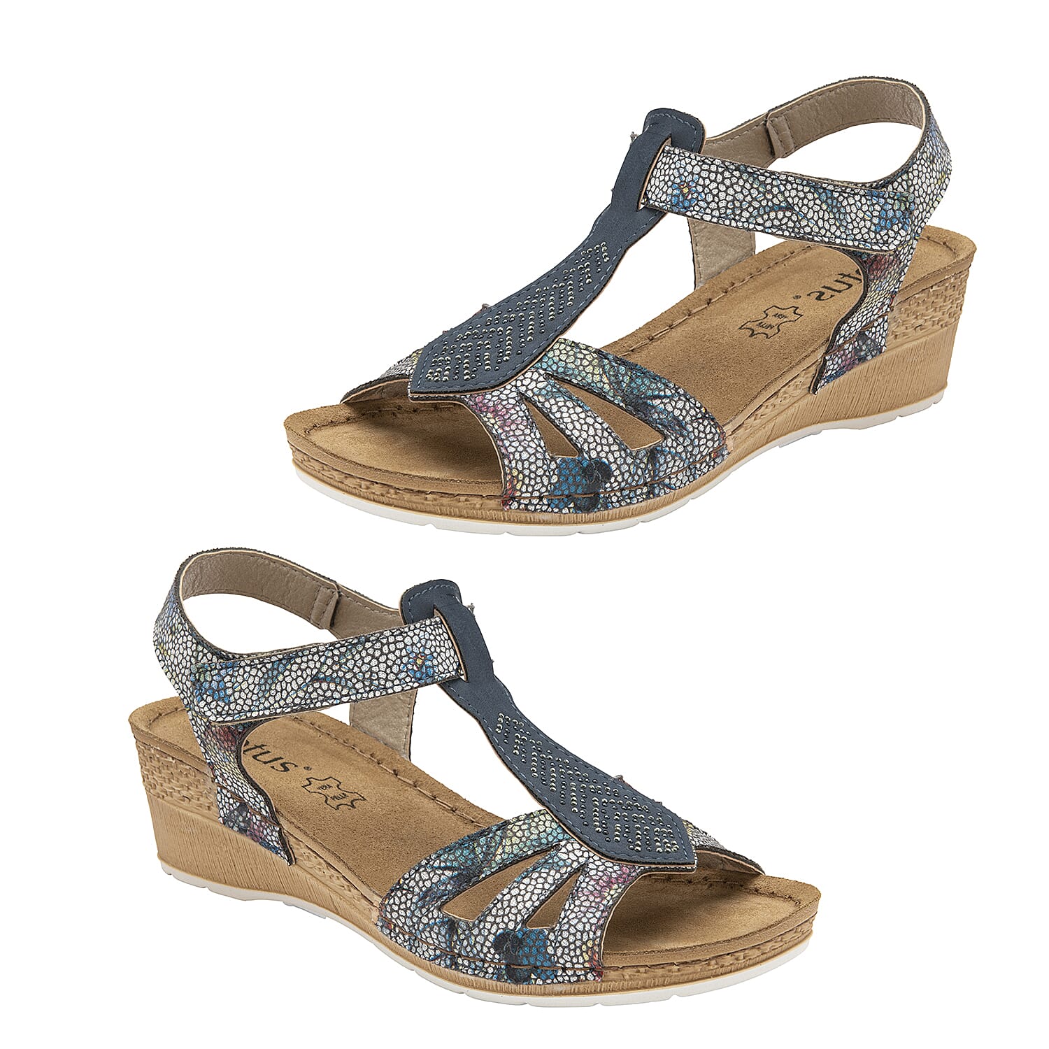 Lotus Vincenza Wedge Sandals (Size 6) - Navy