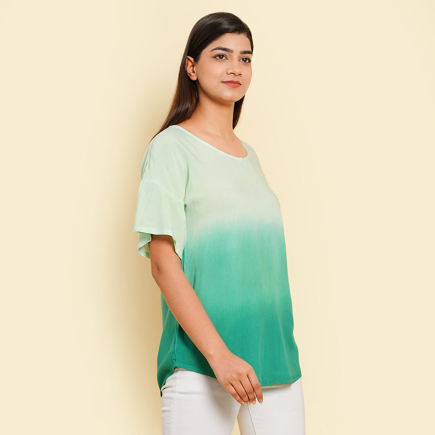 TAMSY 100% Viscose Ombre Print Short Sleeve Top (Size L,16-18) - Green