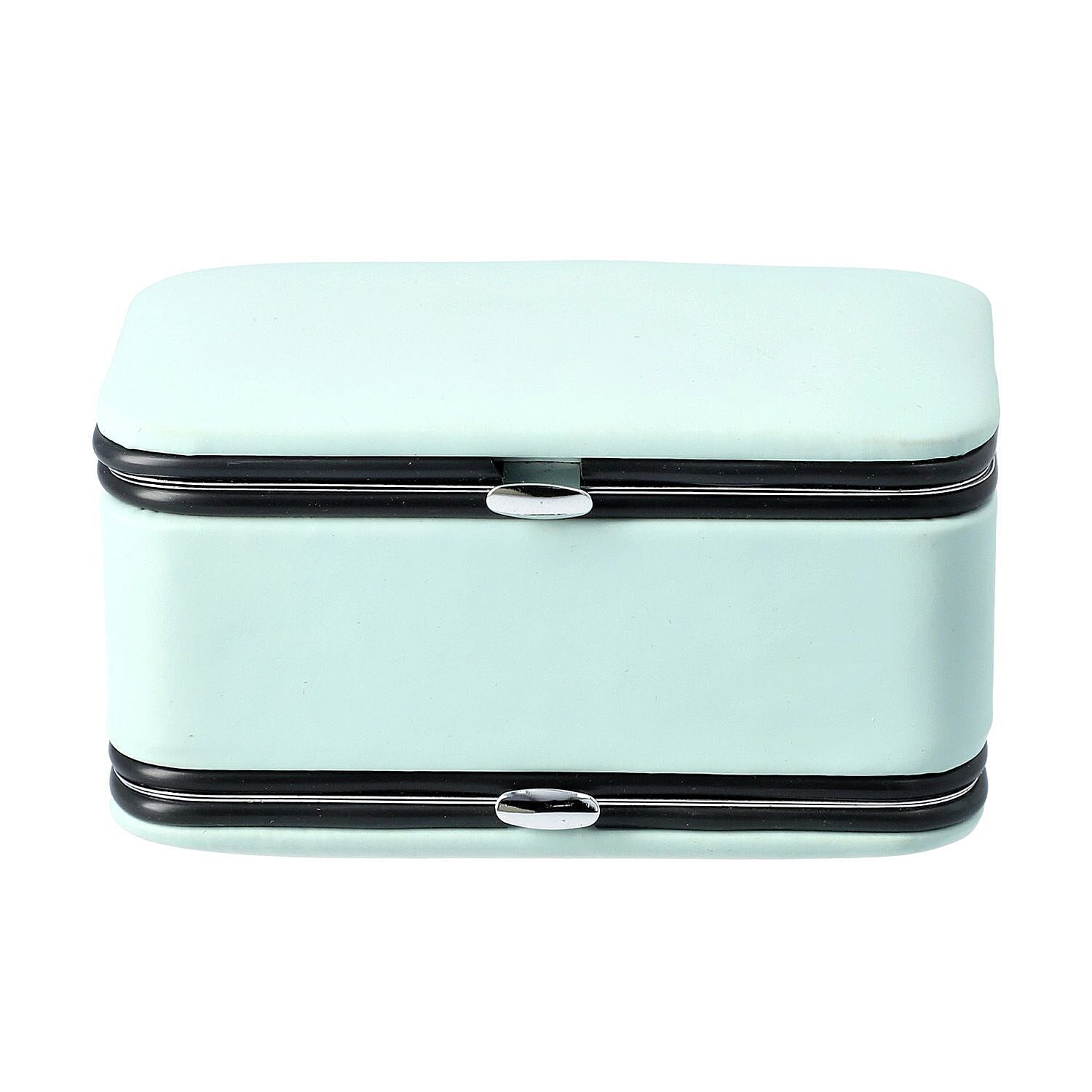 2 in 1 - Six Piece Manicure Set and Travel Jewellery Organiser with Inside Mirror (Size 12x6x6cm) - Mint Green