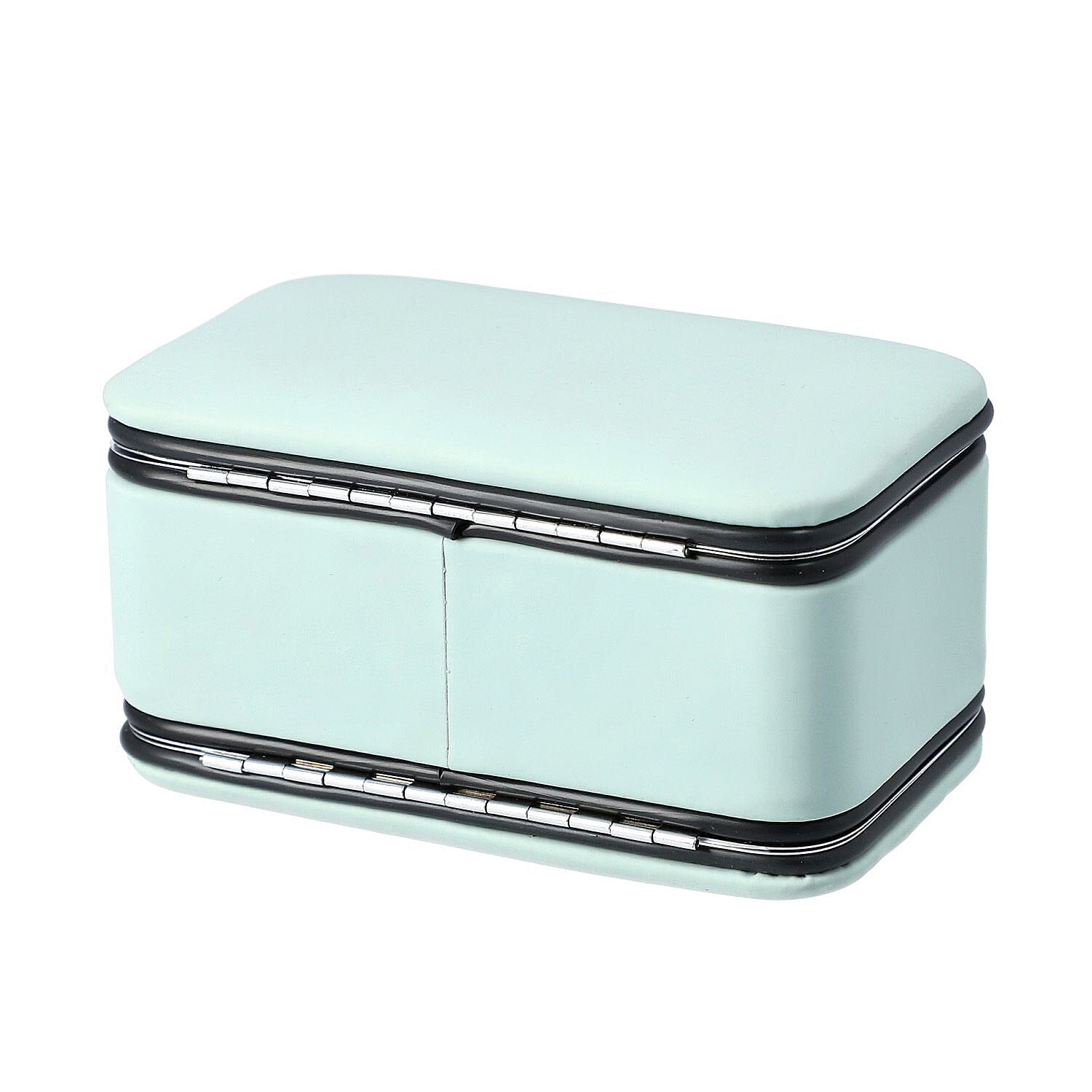 2 in 1 - Six Piece Manicure Set and Travel Jewellery Organiser with Inside Mirror (Size 12x6x6cm) - Mint Green