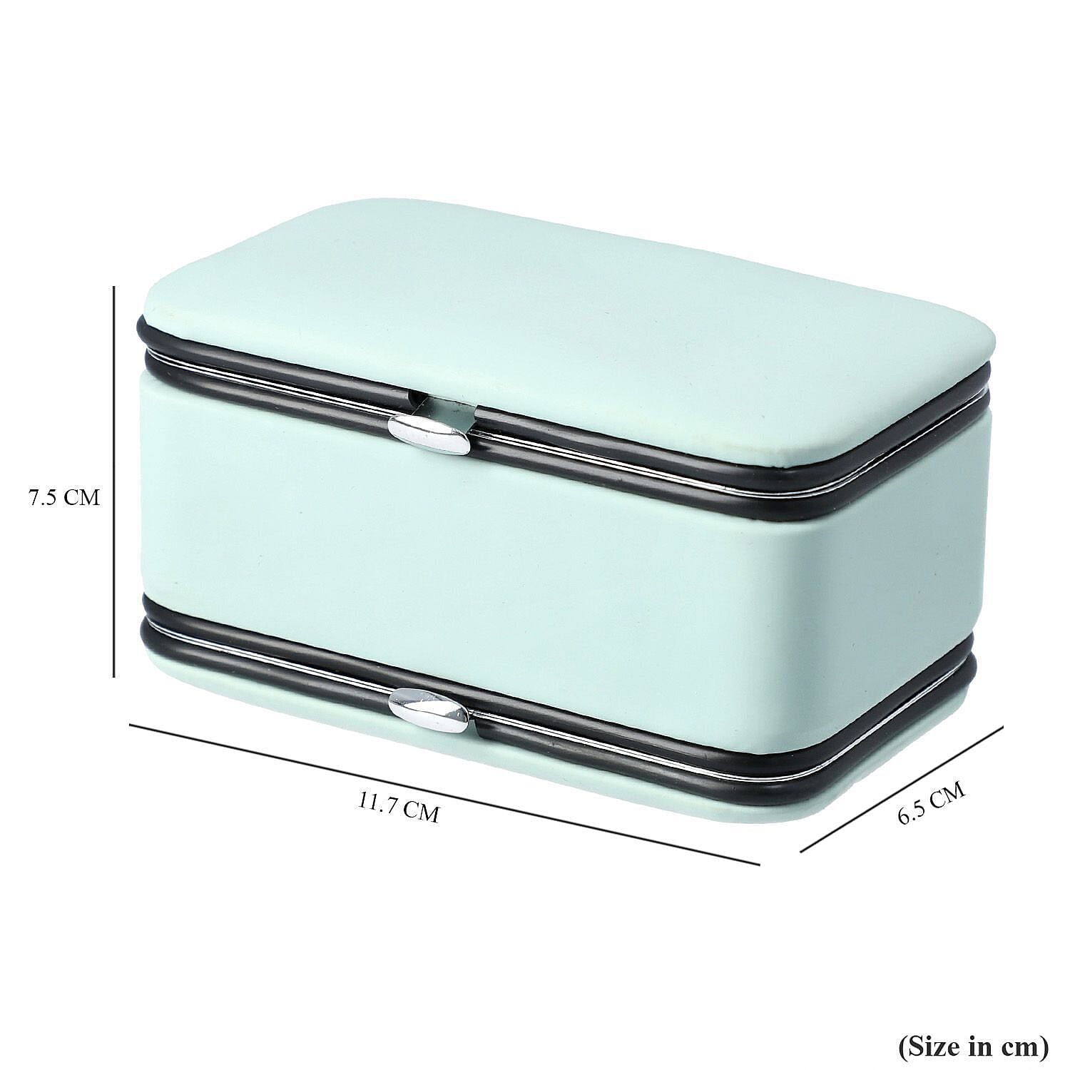 2 in 1 - Six Piece Manicure Set and Travel Jewellery Organiser with Inside Mirror (Size 12x6x6cm) - Mint Green