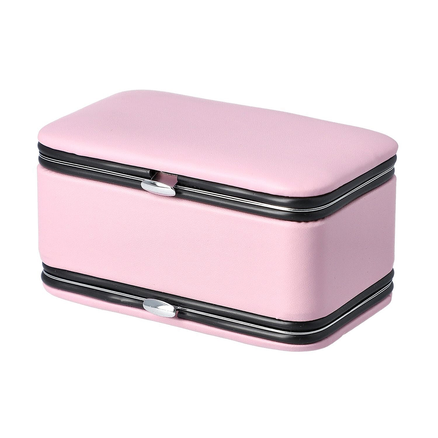 2 in 1 - Six Piece Manicure Set and Travel Jewellery Organiser with Inside Mirror (Size 12x6x6cm) - Pink