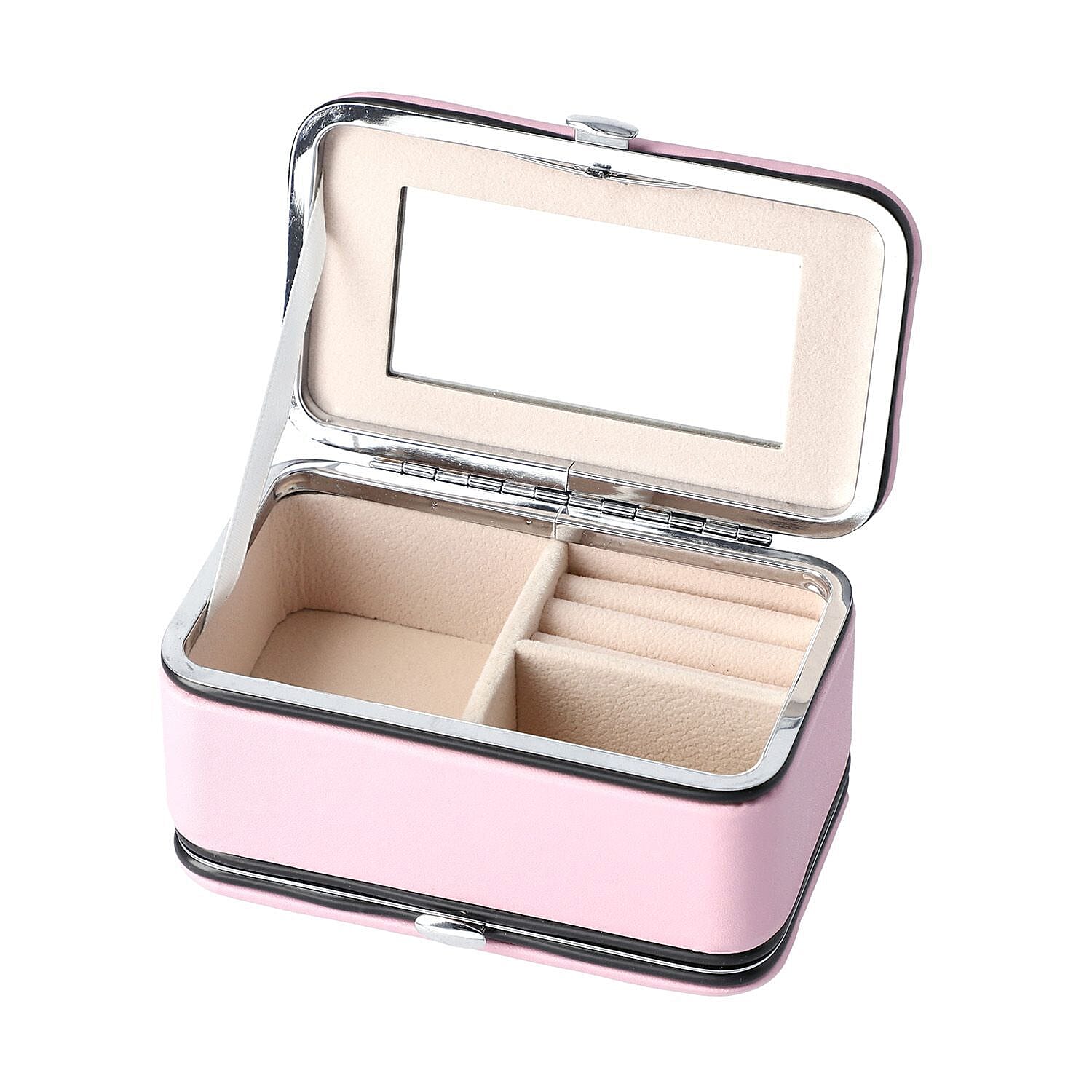 2 in 1 - Six Piece Manicure Set and Travel Jewellery Organiser with Inside Mirror (Size 12x6x6cm) - Pink