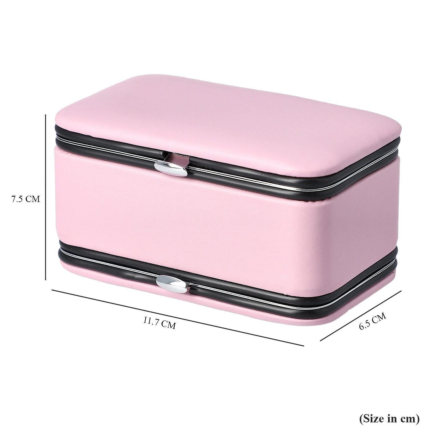 2 in 1 - Six Piece Manicure Set and Travel Jewellery Organiser with Inside Mirror (Size 12x6x6cm) - Pink