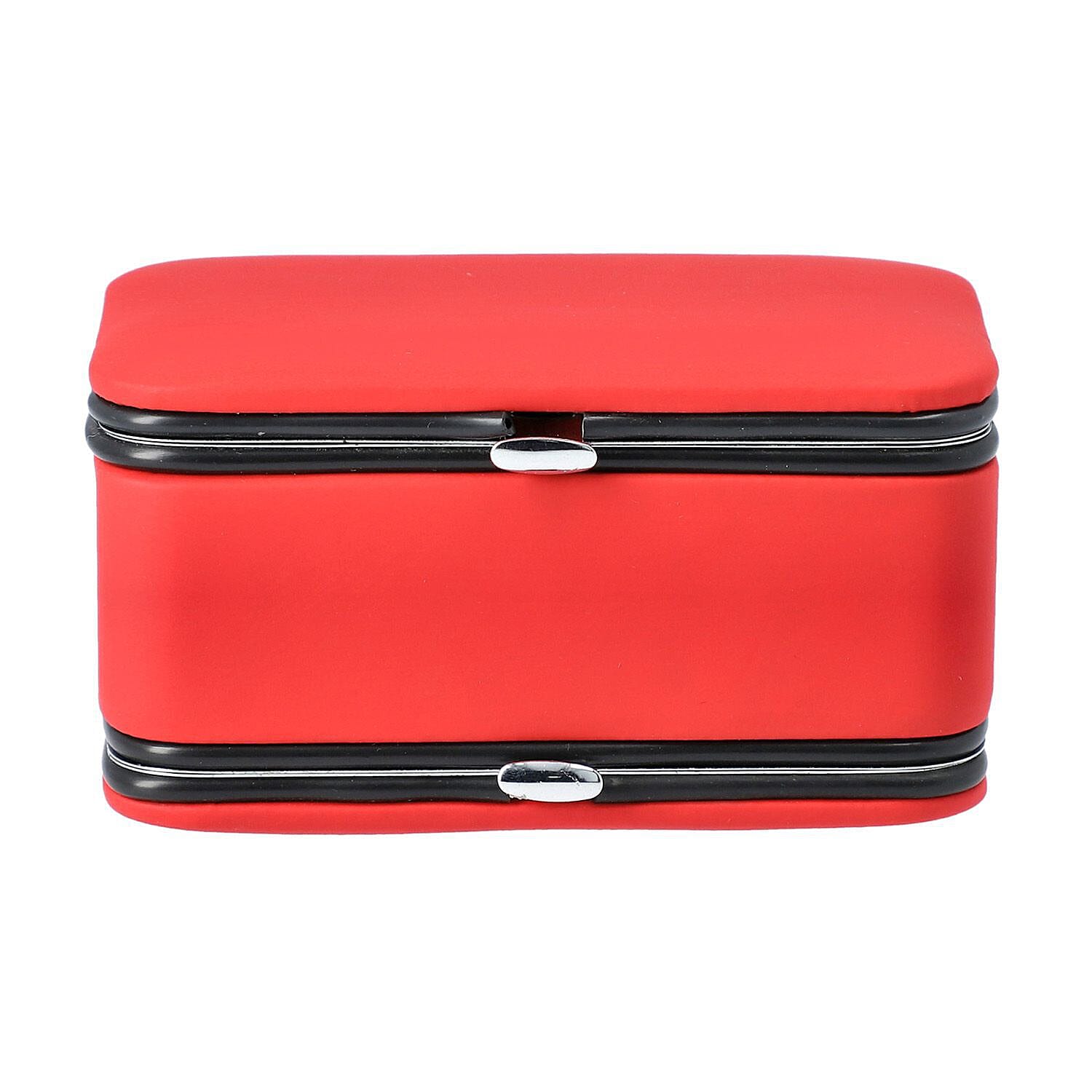 2 in 1 - Six Piece Manicure Set and Travel Jewellery Organiser with Inside Mirror (Size 12x6x6cm) - Red