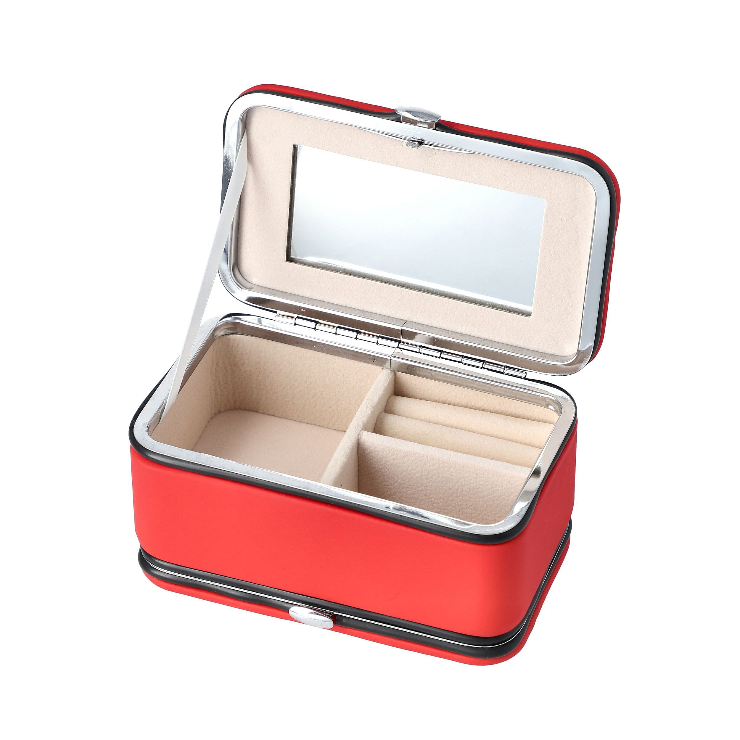 2 in 1 - Six Piece Manicure Set and Travel Jewellery Organiser with Inside Mirror (Size 12x6x6cm) - Red