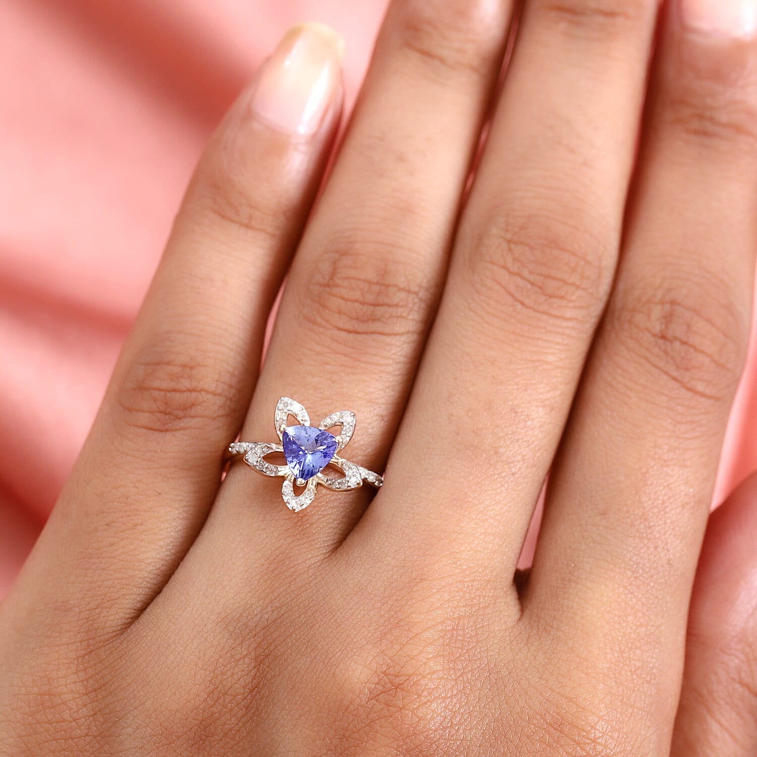 GP - Plumeria Italian Garden Collection 9K Yellow Gold Tanzanite, Diamond Ring 1.02 Ct.