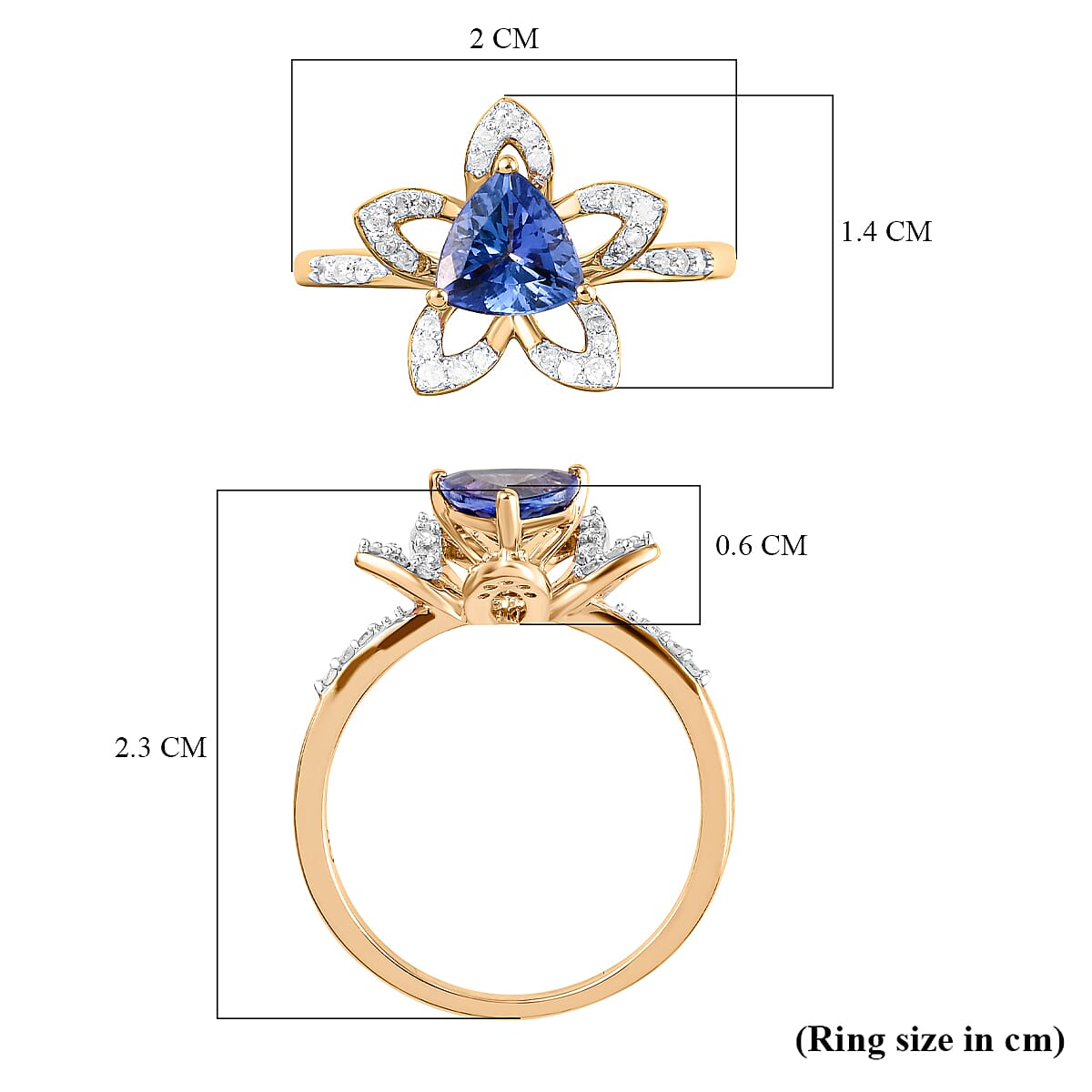 GP - Plumeria Italian Garden Collection 9K Yellow Gold Tanzanite, Diamond Ring 1.02 Ct.