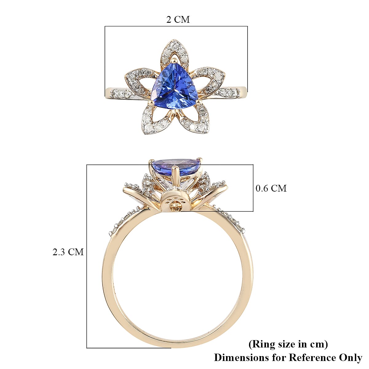 GP - Plumeria Italian Garden Collection 9K Yellow Gold Tanzanite, Diamond Ring 1.02 Ct.