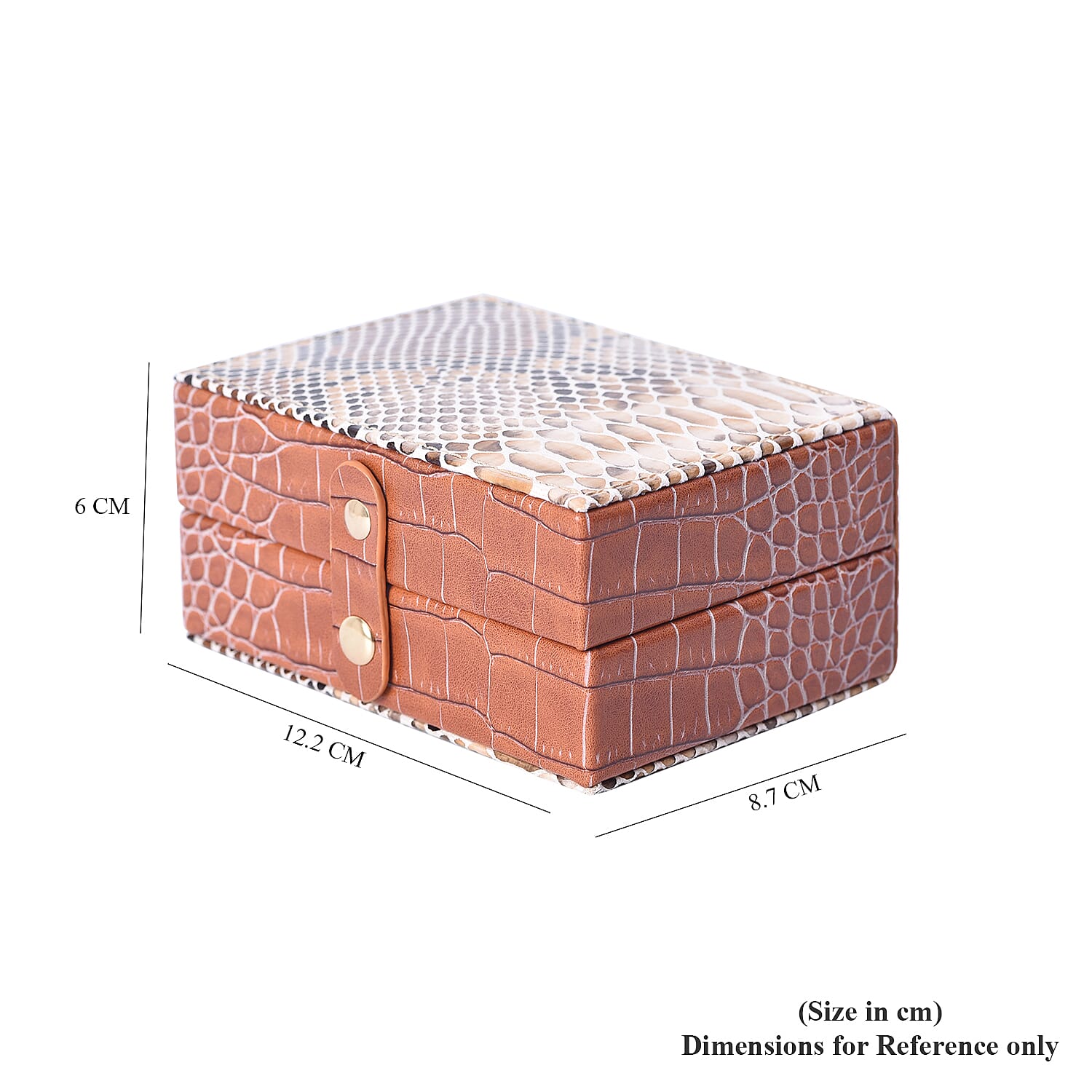 Portable Snake Skin Pattern Jewellery Box with Button Closure (Size 12x9x6Cm) - Brown
