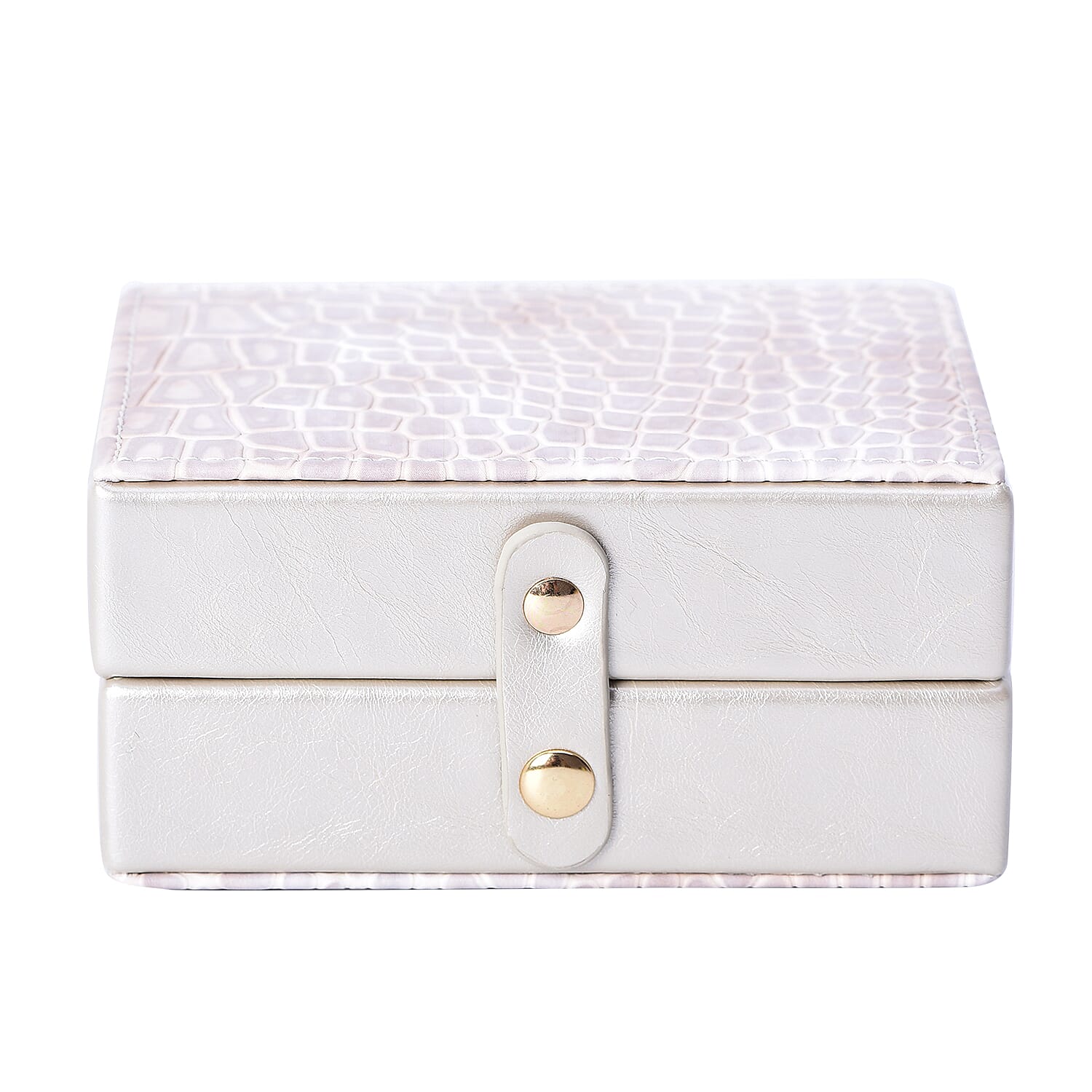 Portable Croc Skin Pattern Jewellery Box with Button Closure - Silver and Grey