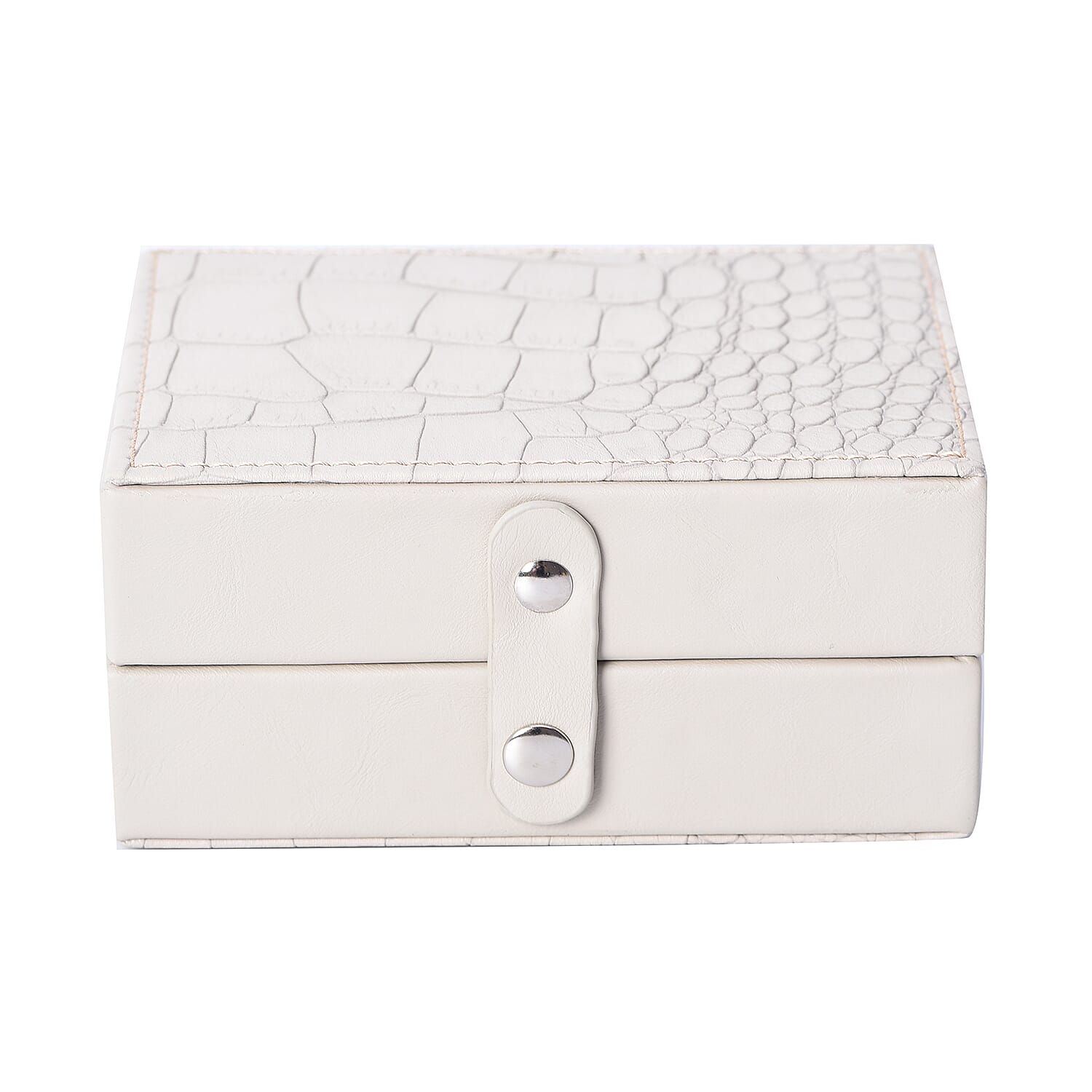 Portable Croc Skin Pattern Jewellery Box with Button Closure (Size 12x9x6Cm) - Ivory