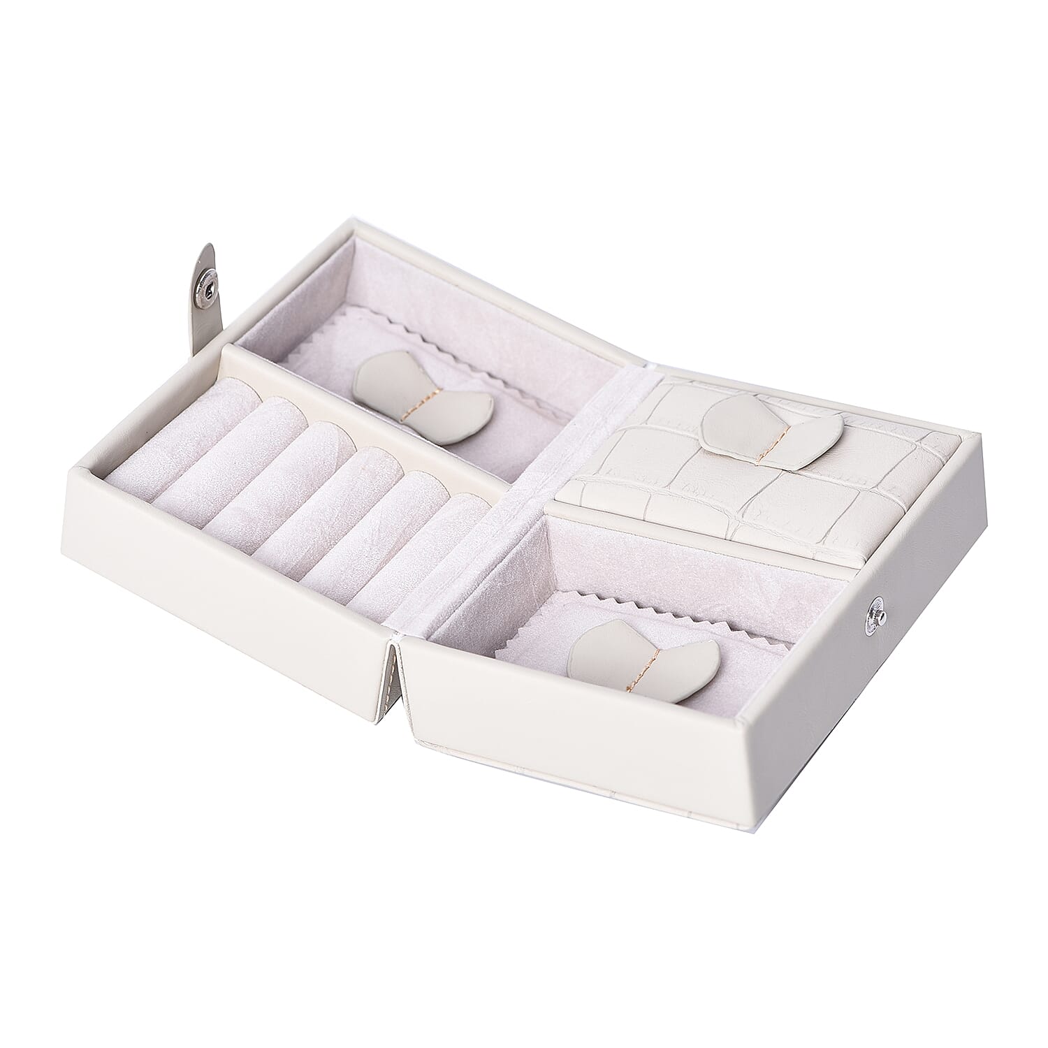 Portable Croc Skin Pattern Jewellery Box with Button Closure (Size 12x9x6Cm) - Ivory