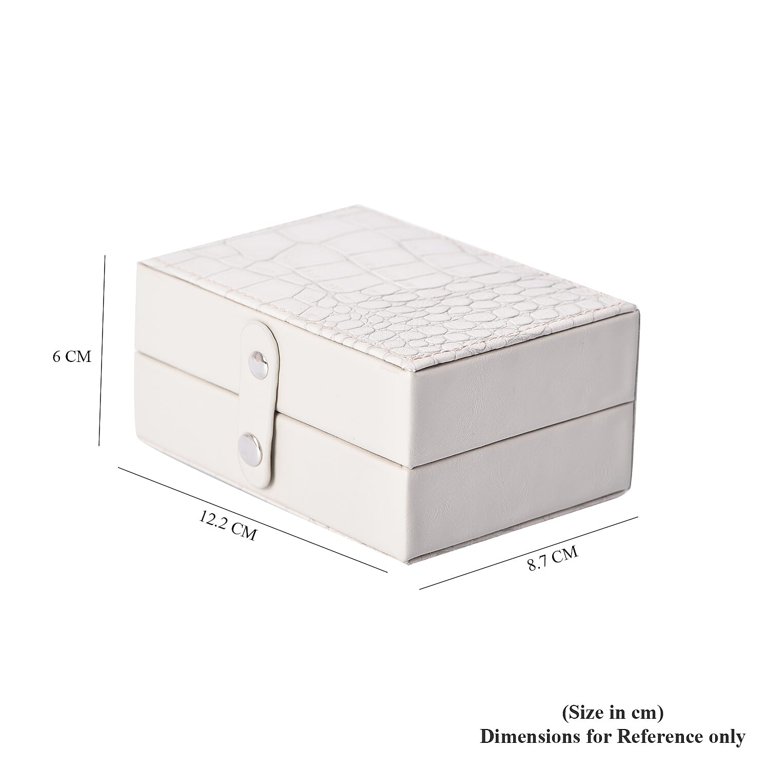 Portable Croc Skin Pattern Jewellery Box with Button Closure (Size 12x9x6Cm) - Ivory