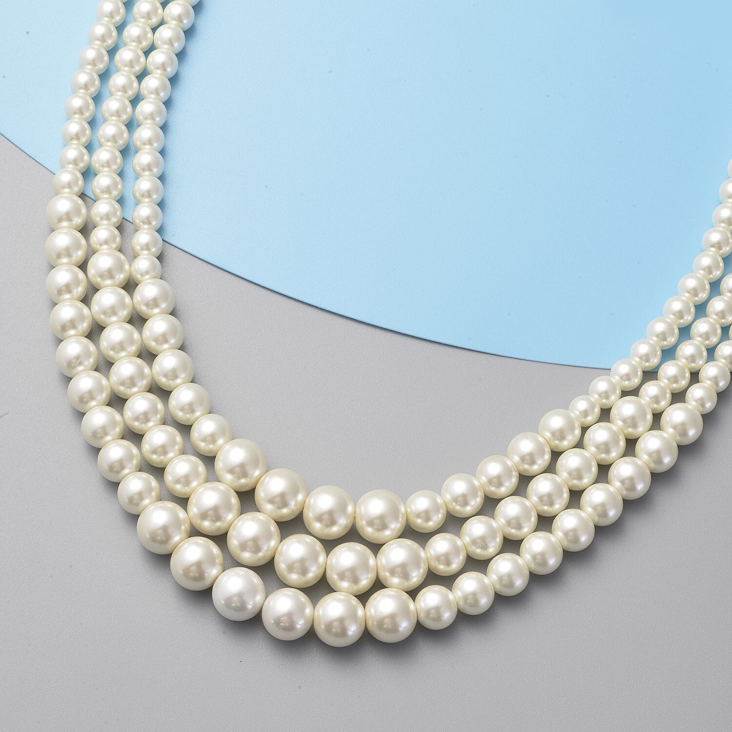 Simulated White Pearl Necklace (Size 18 with 2 inch Extender) in Silver Tone