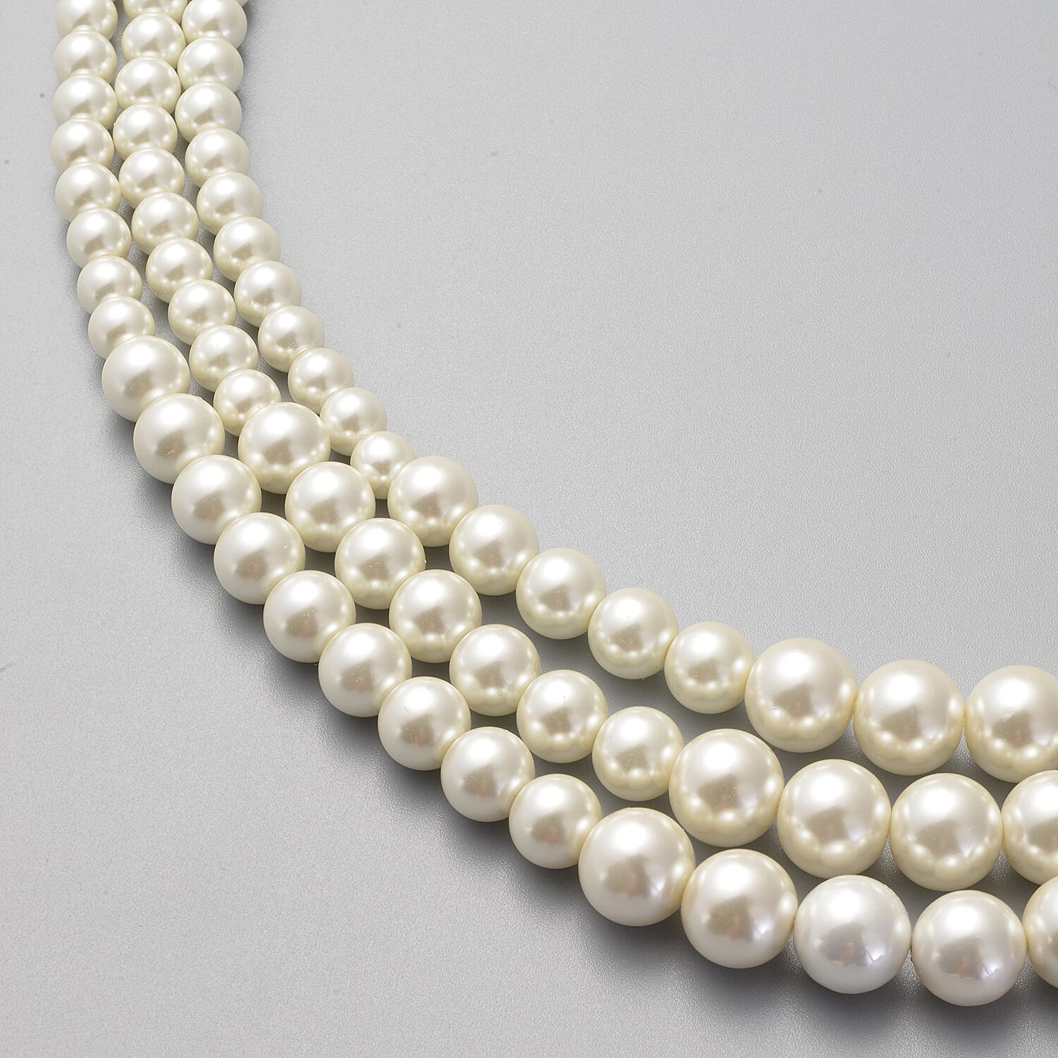 Simulated White Pearl Necklace (Size 18 with 2 inch Extender) in Silver Tone