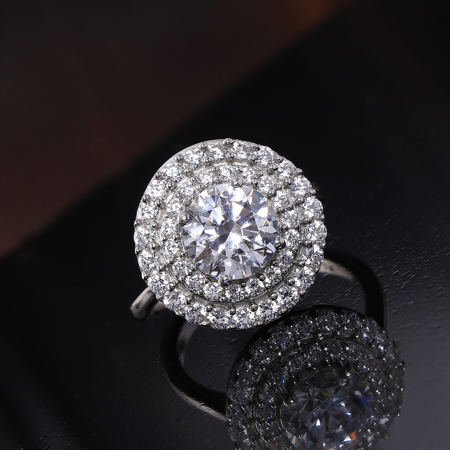 Lustro Stella Sterling Silver Ring Made with Finest CZ 4.95 Ct.