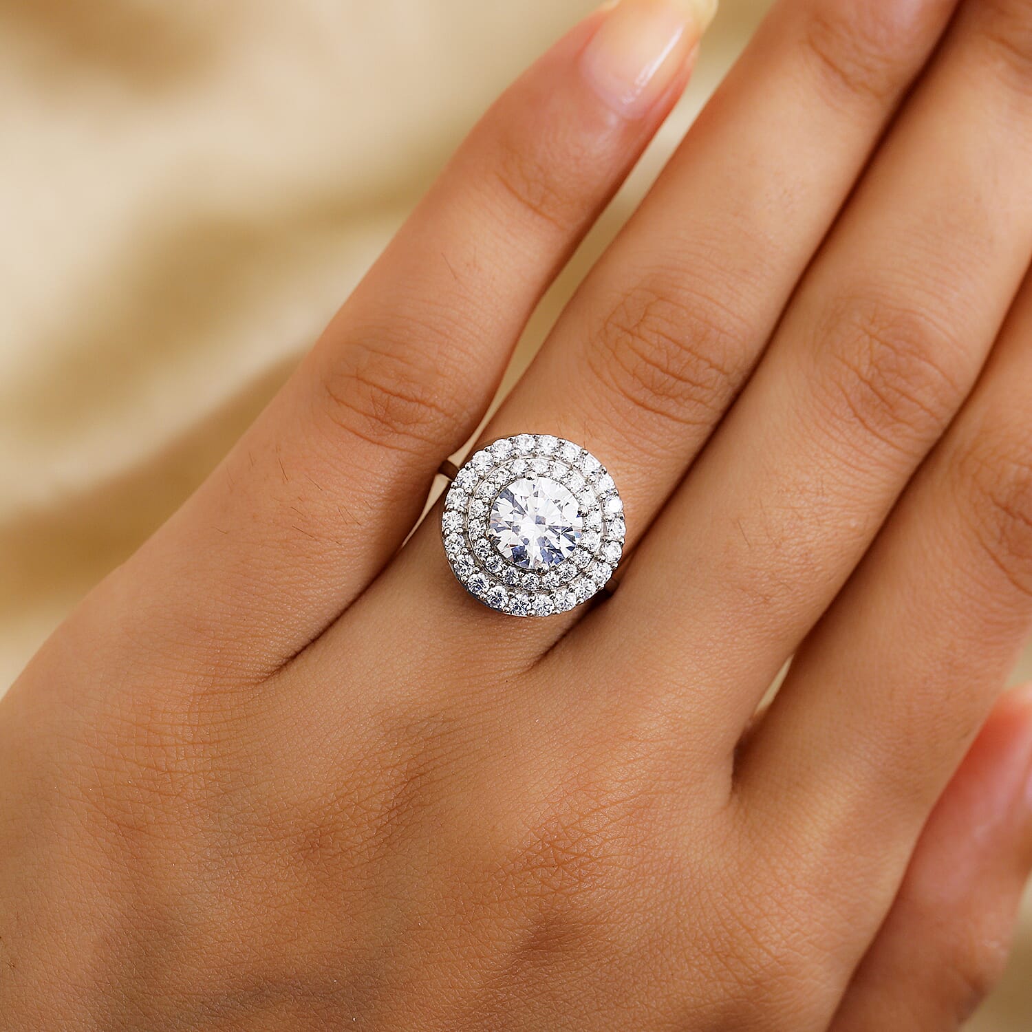 Lustro Stella Sterling Silver Ring Made with Finest CZ 4.95 Ct.