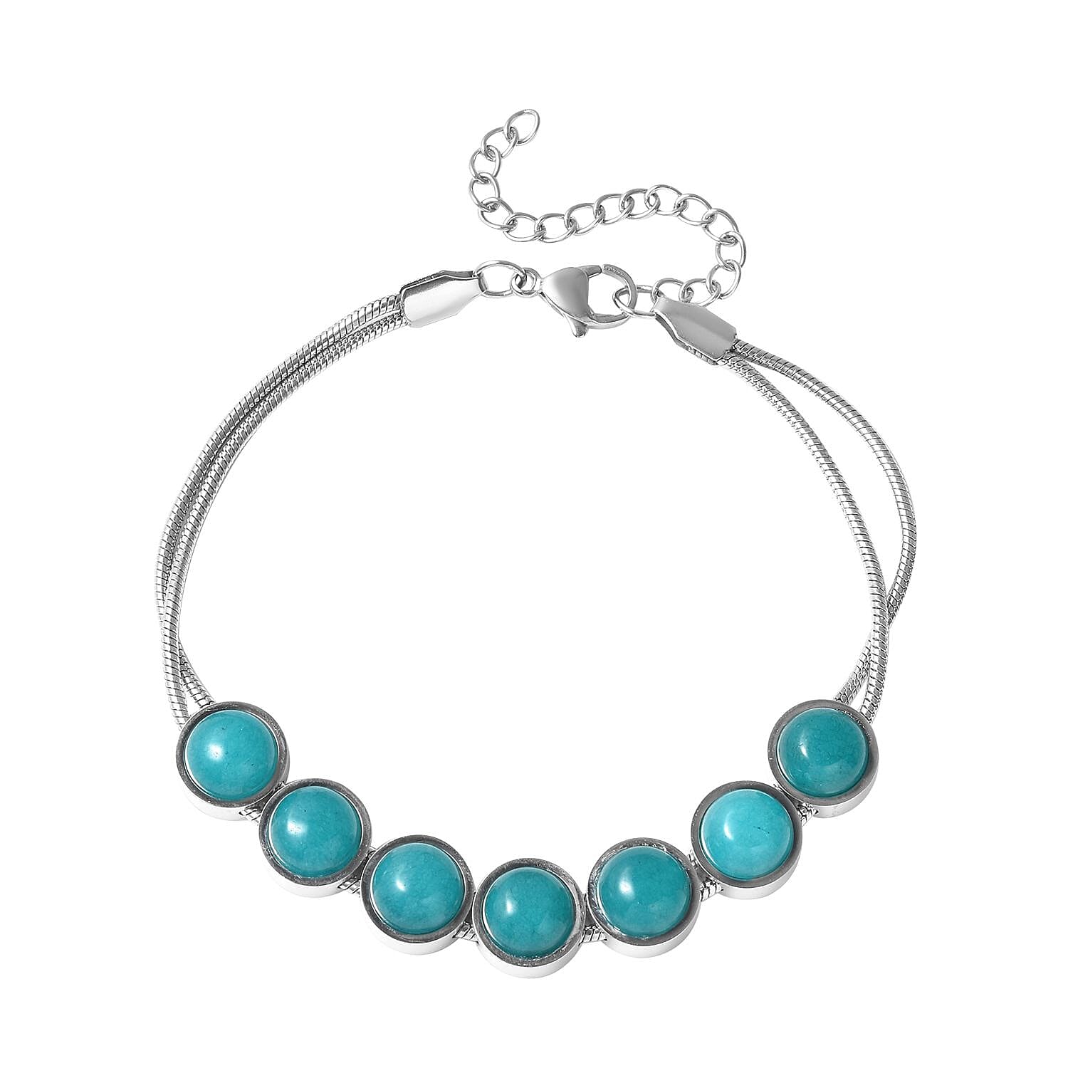 Amazonite Bracelet (Size - 7.5 With 2 Inch Extenders) Pure White Stainless Steel 14.000 Ct.