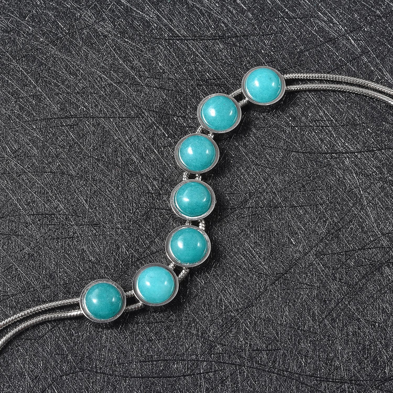 Amazonite Bracelet (Size - 7.5 With 2 Inch Extenders) Pure White Stainless Steel 14.000 Ct.