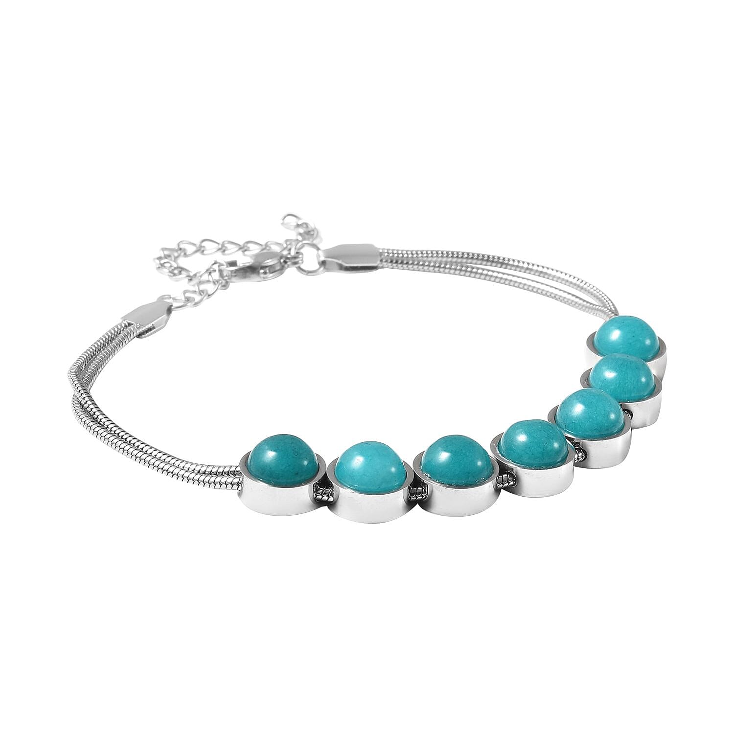 Amazonite Bracelet (Size - 7.5 With 2 Inch Extenders) Pure White Stainless Steel 14.000 Ct.