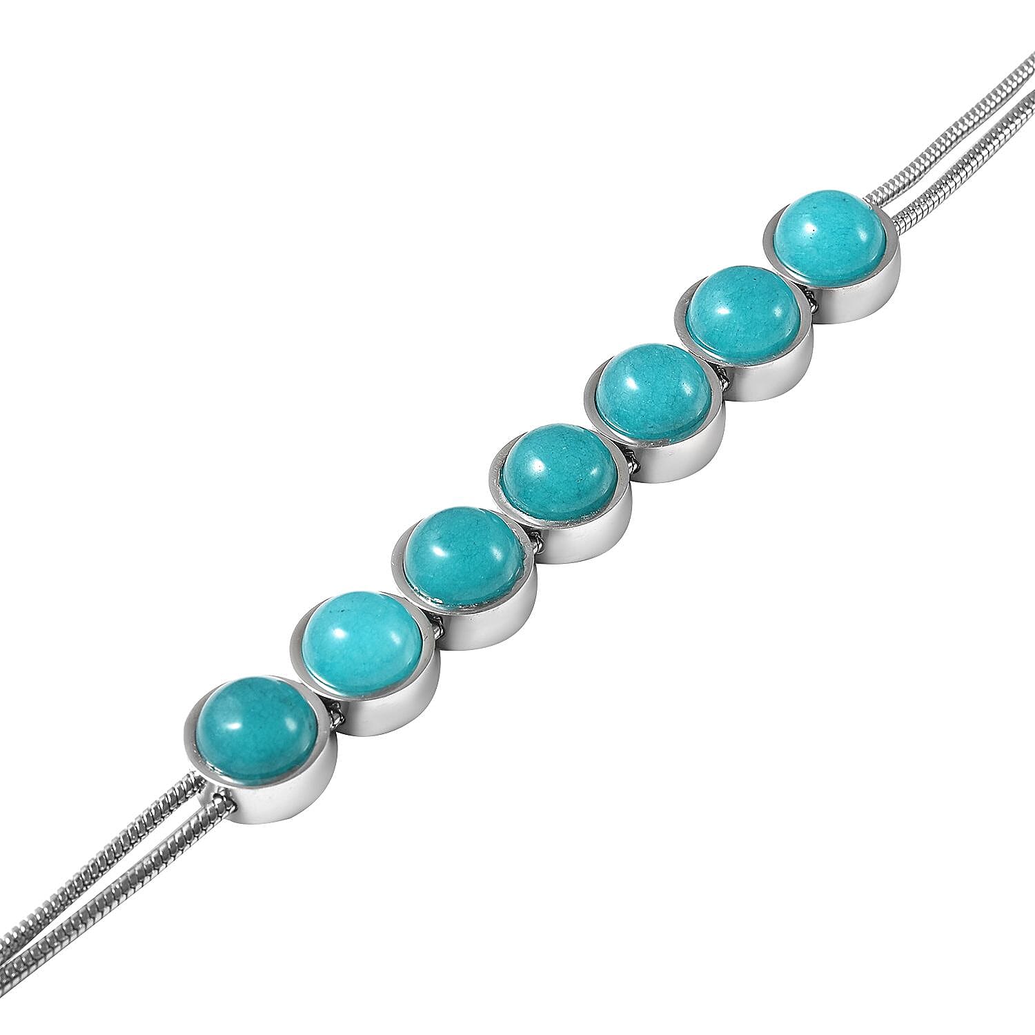 Amazonite Bracelet (Size - 7.5 With 2 Inch Extenders) Pure White Stainless Steel 14.000 Ct.
