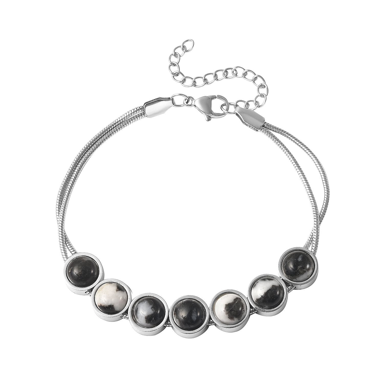 Dendritic Agate Bracelet (Size - 7.5 With 2 Inch Extenders) in Stainless Steel 13.37 Ct