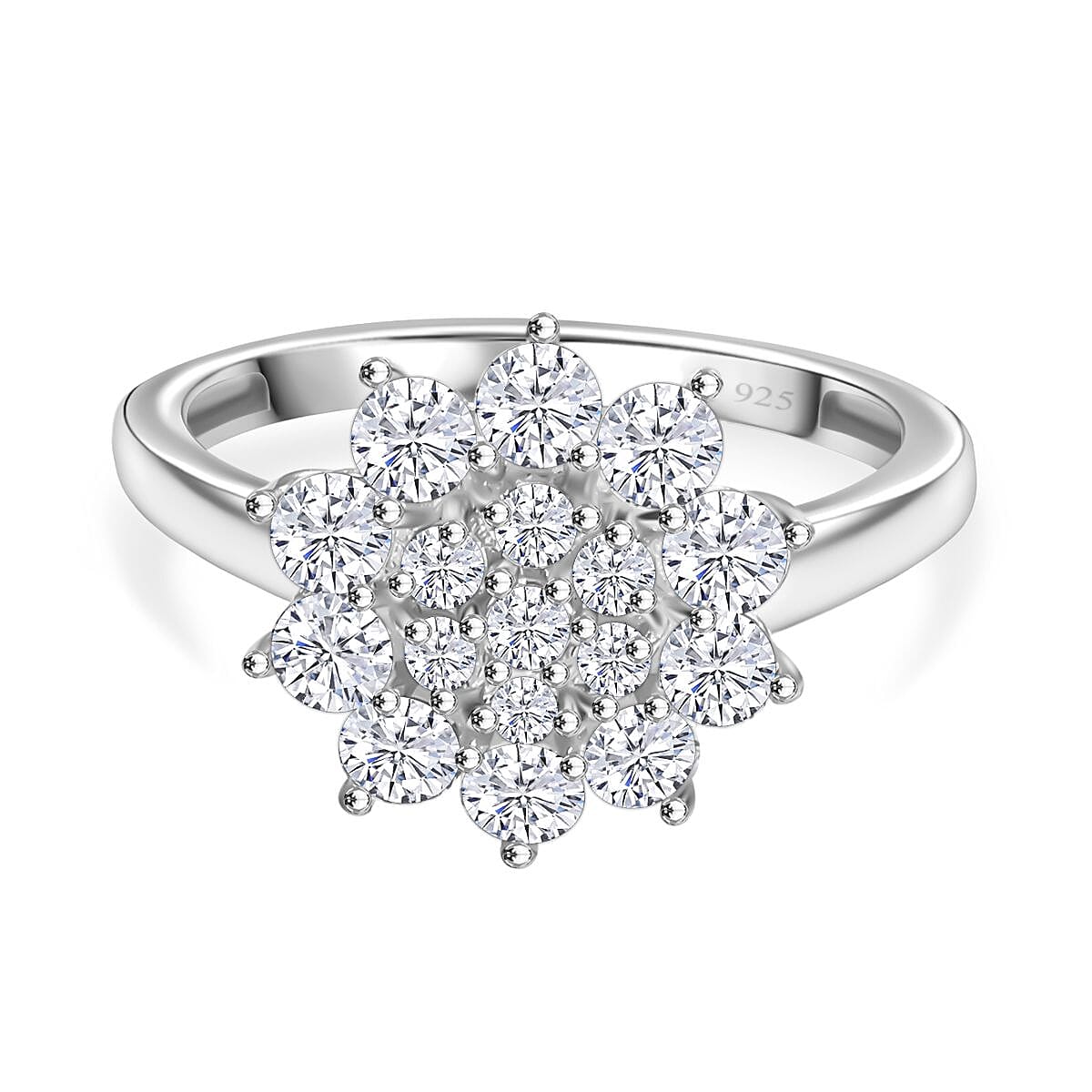 Lustro Stella Finest CZ Floral Ring in Platinum Overlay Sterling Silver 1.86 Ct.