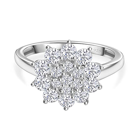 Lustro Stella Finest CZ Floral Ring in Platinum Overlay Sterling Silver 1.86 Ct.