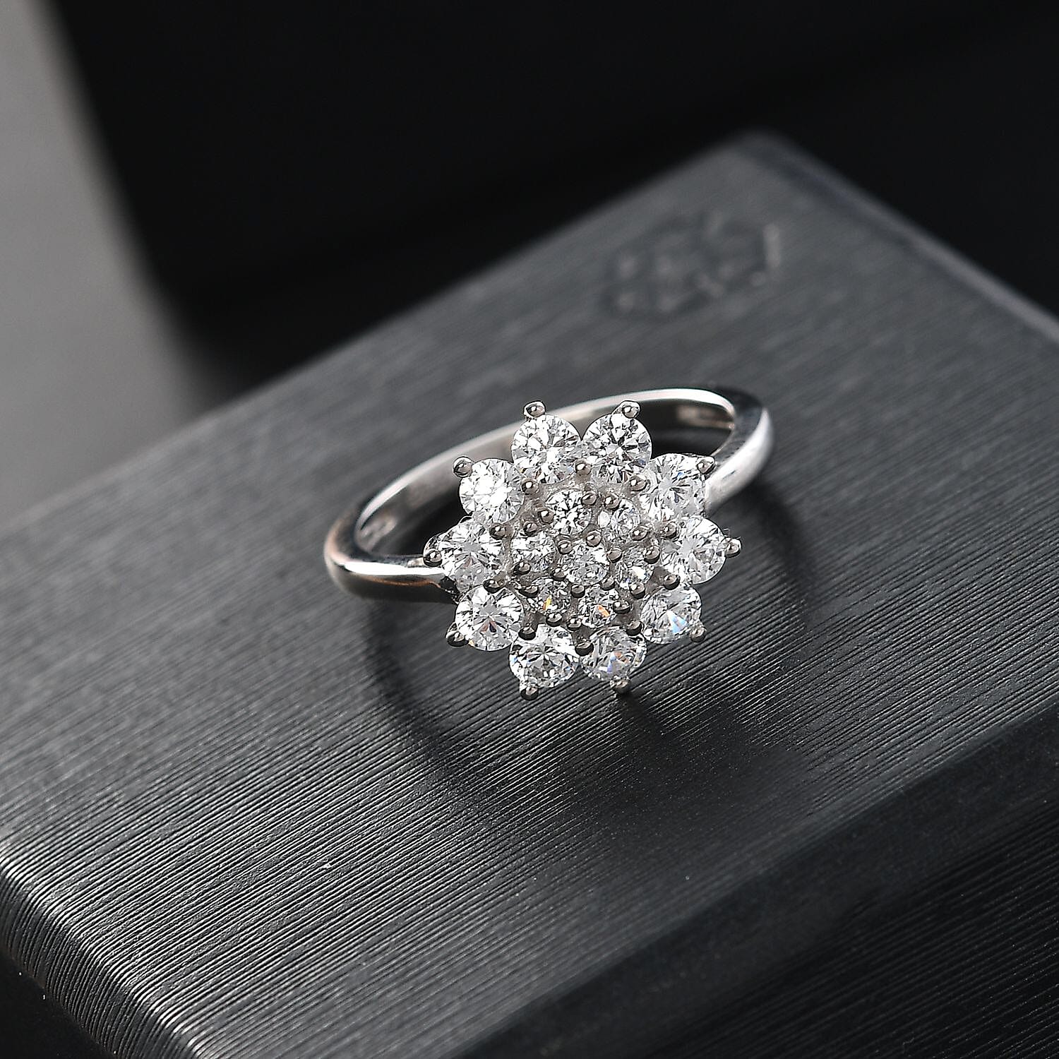 Lustro Stella Finest CZ Floral Ring in Platinum Overlay Sterling Silver 1.86 Ct.