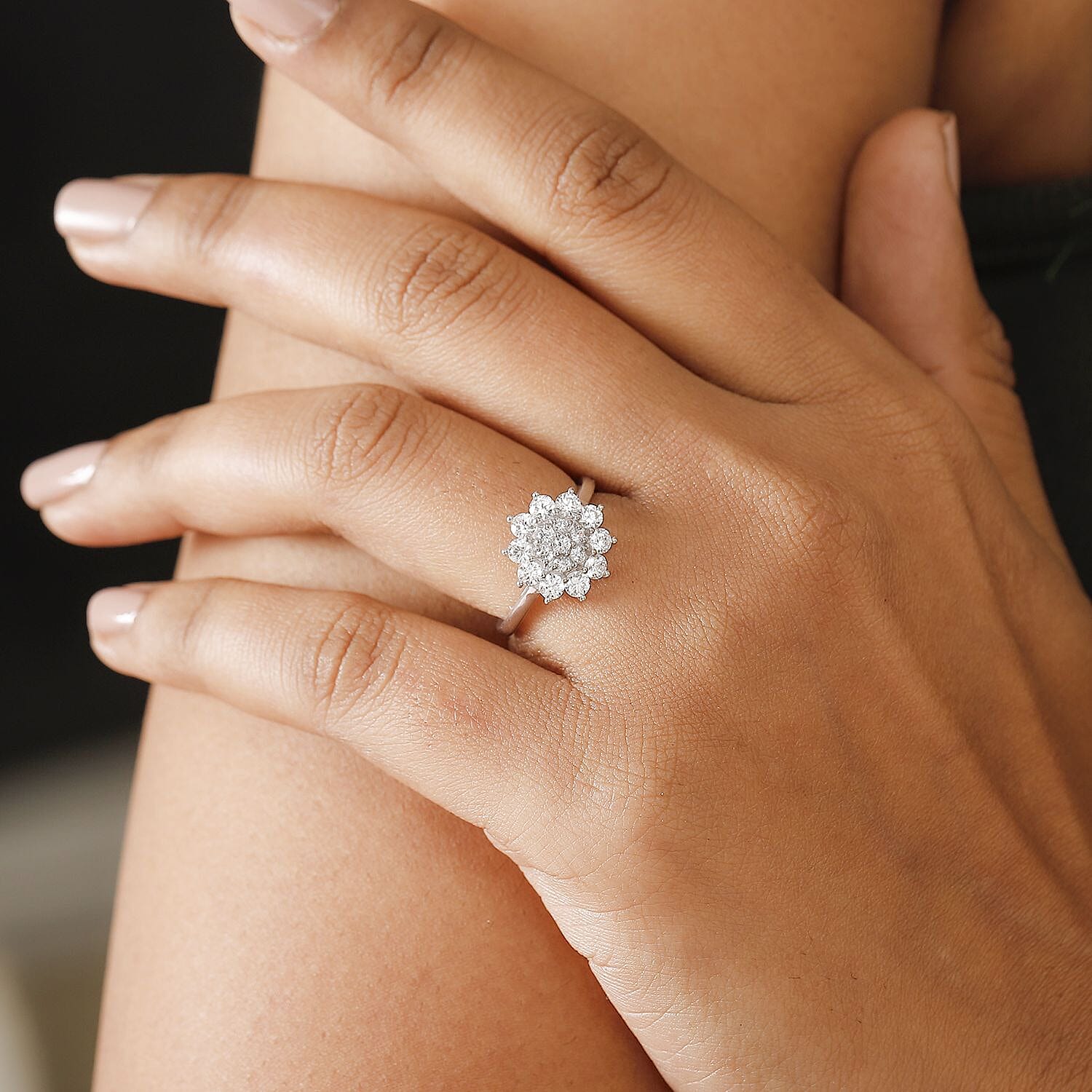 Lustro Stella Finest CZ Floral Ring in Platinum Overlay Sterling Silver 1.86 Ct.