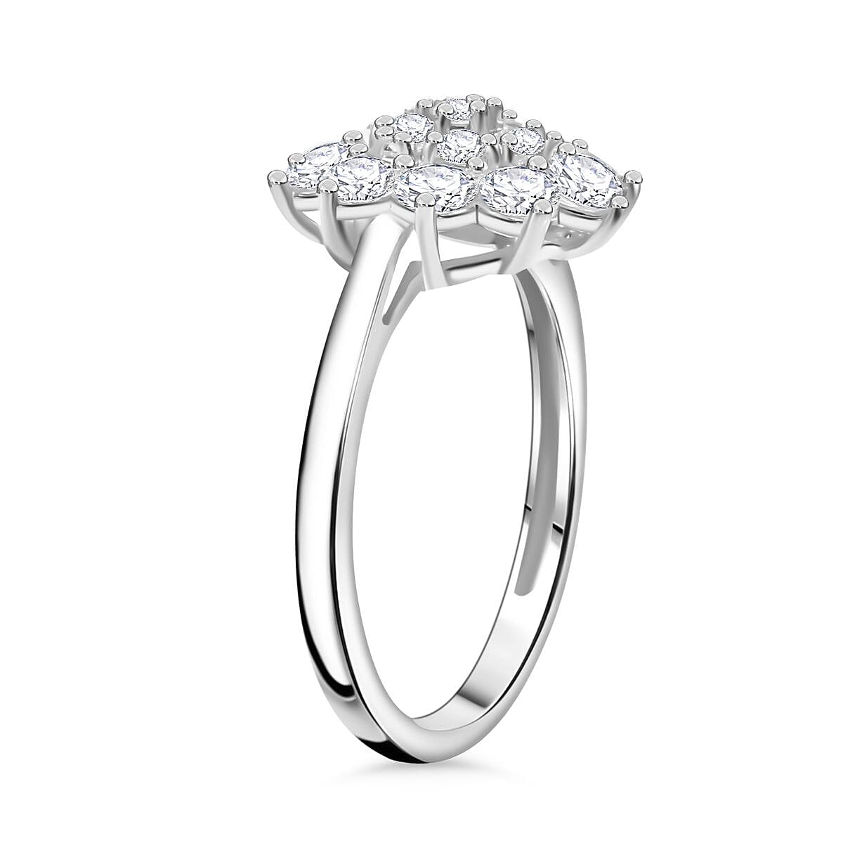 Lustro Stella Finest CZ Floral Ring in Platinum Overlay Sterling Silver 1.86 Ct.