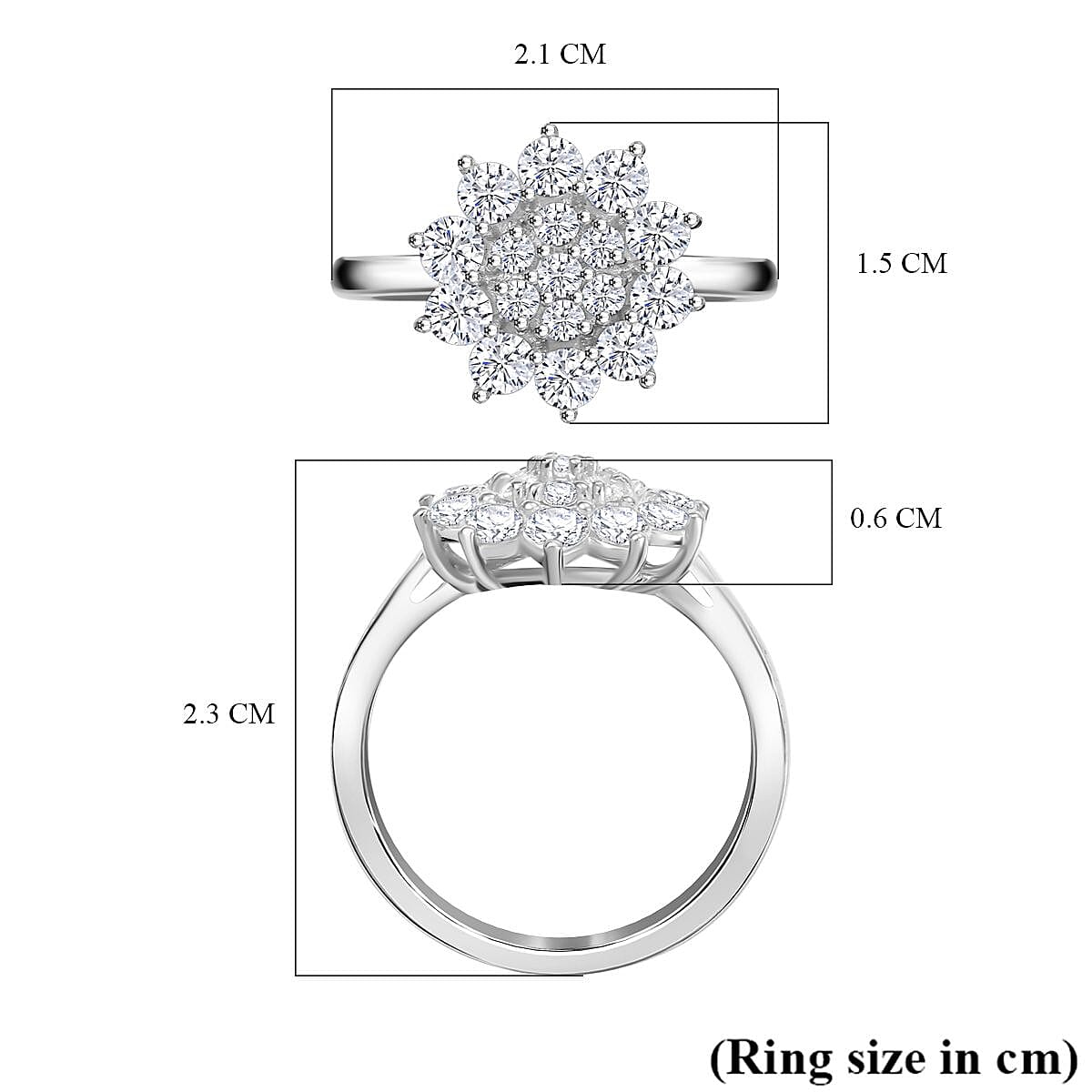 Lustro Stella Finest CZ Floral Ring in Platinum Overlay Sterling Silver 1.86 Ct.