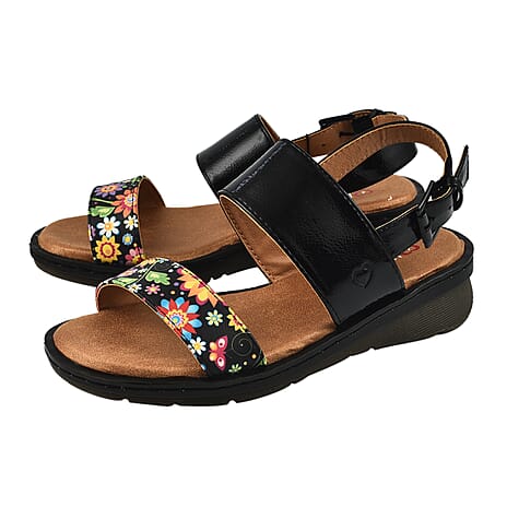 Heavenly Feet Sabrina Sandal (Size 4) - Black & Multi