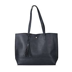 Classic Tote Bag with Tassels and Magnetic Button - Black